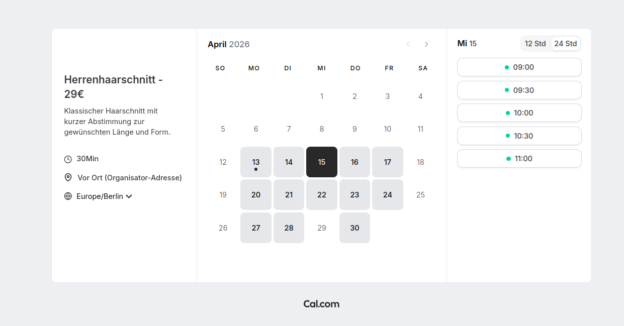 Zeitauswahl verfügbarer Zeitslots
