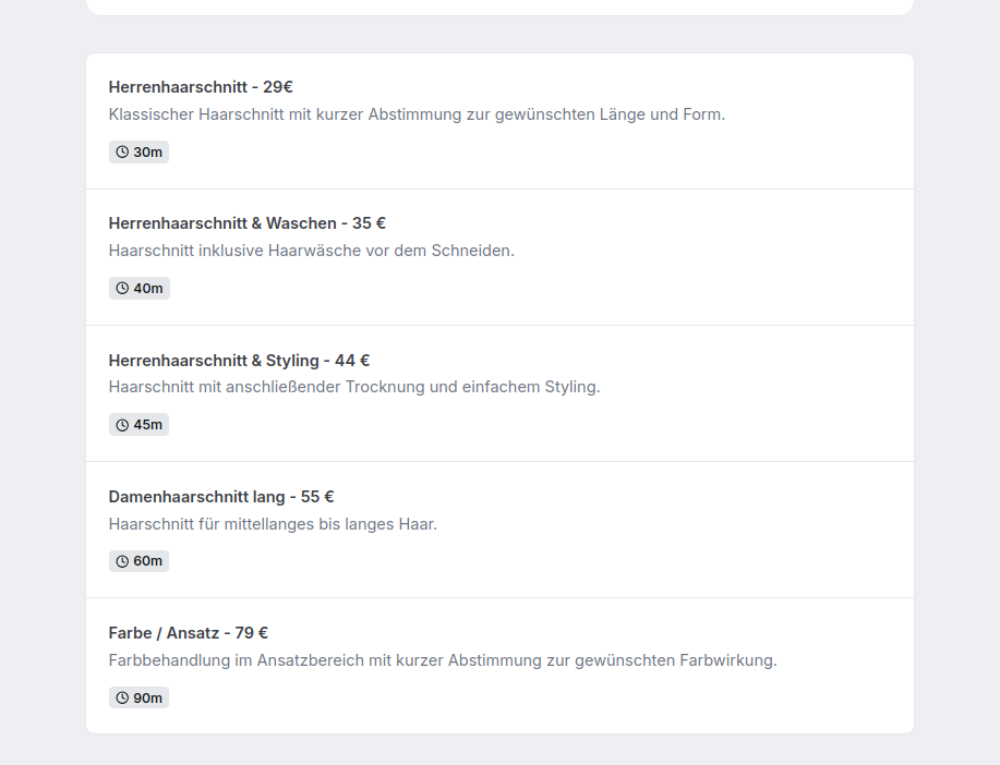 Übersicht der buchbaren Termine